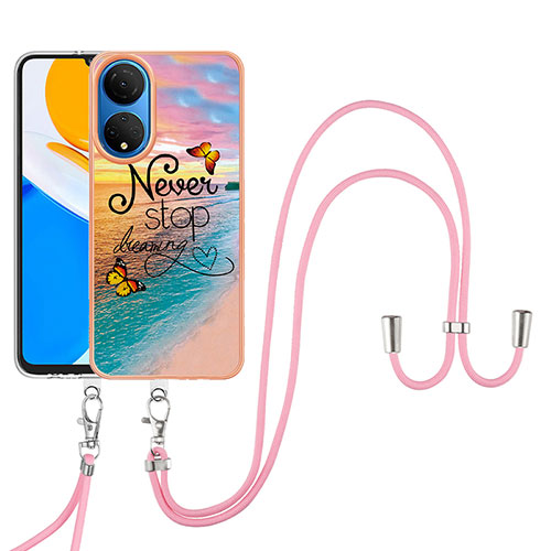 Silicone Candy Rubber Gel Fashionable Pattern Soft Case Cover with Lanyard Strap Y03B for Huawei Honor X7 Mixed