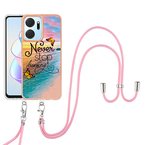 Silicone Candy Rubber Gel Fashionable Pattern Soft Case Cover with Lanyard Strap Y03B for Huawei Honor X7a Mixed