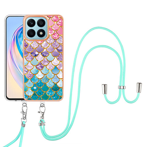 Silicone Candy Rubber Gel Fashionable Pattern Soft Case Cover with Lanyard Strap Y03B for Huawei Honor X8a 4G Colorful