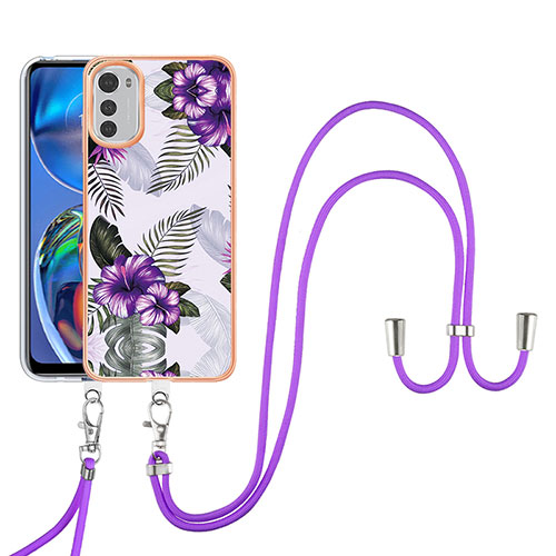 Silicone Candy Rubber Gel Fashionable Pattern Soft Case Cover with Lanyard Strap Y03B for Motorola Moto E32 Purple