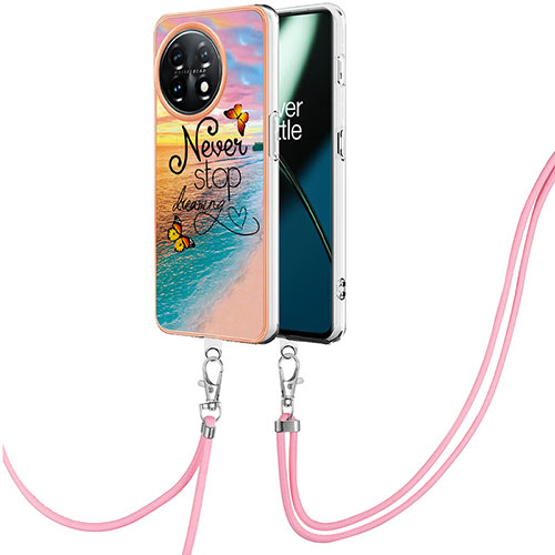 Silicone Candy Rubber Gel Fashionable Pattern Soft Case Cover with Lanyard Strap Y03B for OnePlus 11 5G Mixed