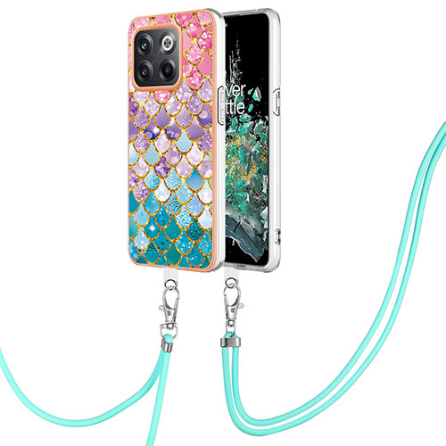 Silicone Candy Rubber Gel Fashionable Pattern Soft Case Cover with Lanyard Strap Y03B for OnePlus Ace Pro 5G Colorful