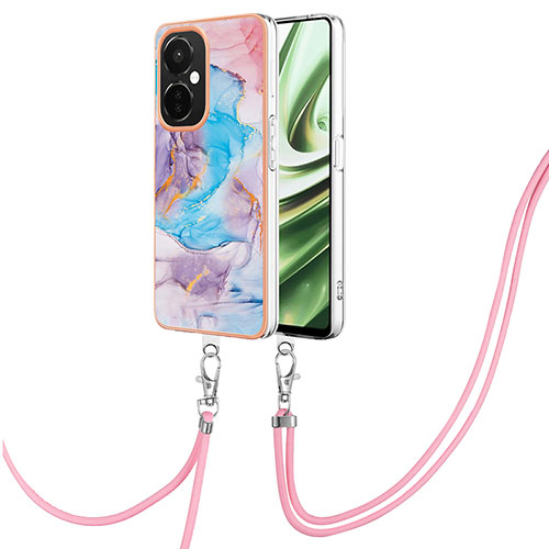 Silicone Candy Rubber Gel Fashionable Pattern Soft Case Cover with Lanyard Strap Y03B for OnePlus Nord CE 3 Lite 5G Blue