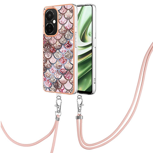 Silicone Candy Rubber Gel Fashionable Pattern Soft Case Cover with Lanyard Strap Y03B for OnePlus Nord N30 5G Brown