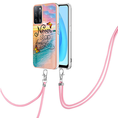 Silicone Candy Rubber Gel Fashionable Pattern Soft Case Cover with Lanyard Strap Y03B for Oppo A53s 5G Mixed