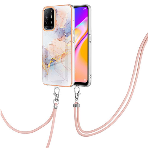 Silicone Candy Rubber Gel Fashionable Pattern Soft Case Cover with Lanyard Strap Y03B for Oppo A95 5G Clove Purple