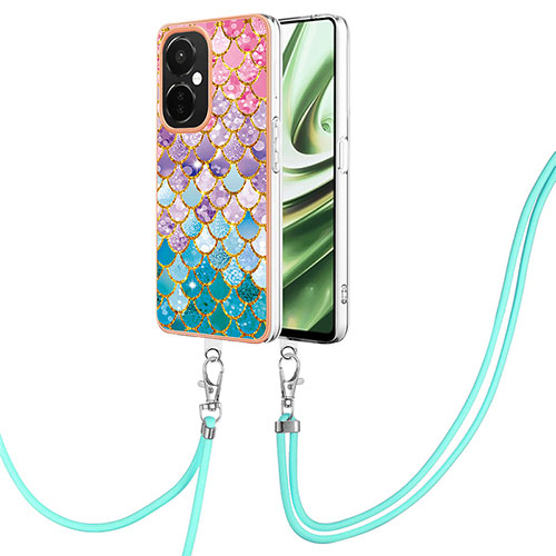 Silicone Candy Rubber Gel Fashionable Pattern Soft Case Cover with Lanyard Strap Y03B for Oppo K11x 5G Colorful