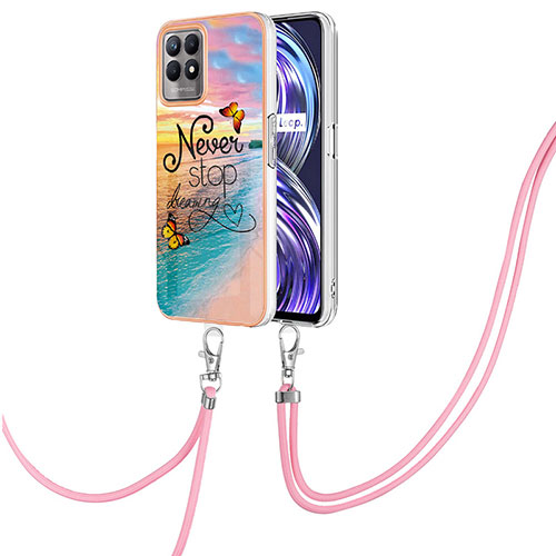 Silicone Candy Rubber Gel Fashionable Pattern Soft Case Cover with Lanyard Strap Y03B for Realme Narzo 50 4G Mixed