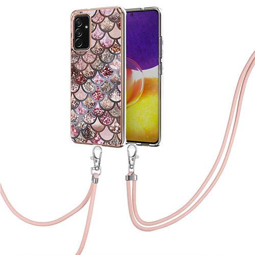 Silicone Candy Rubber Gel Fashionable Pattern Soft Case Cover with Lanyard Strap Y03B for Samsung Galaxy A05s Brown