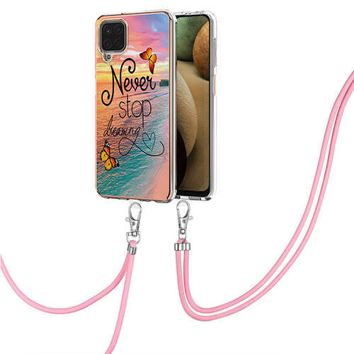Silicone Candy Rubber Gel Fashionable Pattern Soft Case Cover with Lanyard Strap Y03B for Samsung Galaxy A12 5G Mixed