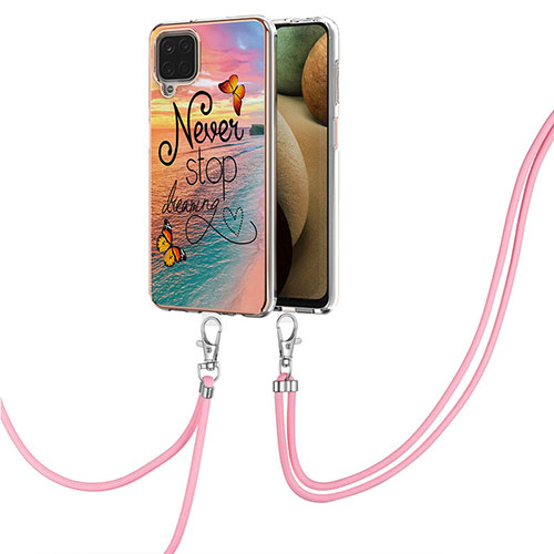 Silicone Candy Rubber Gel Fashionable Pattern Soft Case Cover with Lanyard Strap Y03B for Samsung Galaxy A12 Nacho Mixed