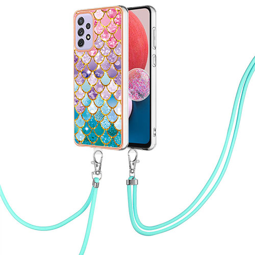 Silicone Candy Rubber Gel Fashionable Pattern Soft Case Cover with Lanyard Strap Y03B for Samsung Galaxy A13 4G Colorful