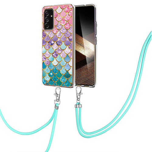 Silicone Candy Rubber Gel Fashionable Pattern Soft Case Cover with Lanyard Strap Y03B for Samsung Galaxy A15 4G Colorful
