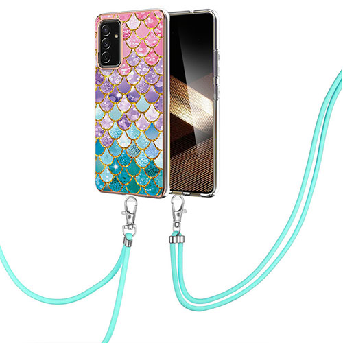 Silicone Candy Rubber Gel Fashionable Pattern Soft Case Cover with Lanyard Strap Y03B for Samsung Galaxy A15 5G Colorful