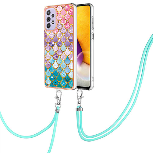 Silicone Candy Rubber Gel Fashionable Pattern Soft Case Cover with Lanyard Strap Y03B for Samsung Galaxy A23 4G Colorful