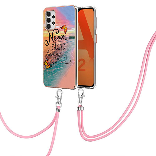 Silicone Candy Rubber Gel Fashionable Pattern Soft Case Cover with Lanyard Strap Y03B for Samsung Galaxy A32 4G Mixed