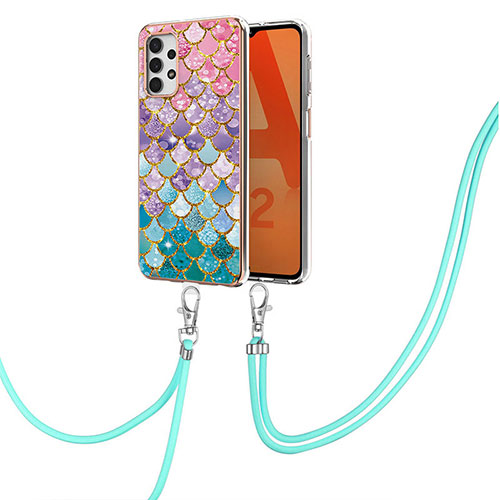 Silicone Candy Rubber Gel Fashionable Pattern Soft Case Cover with Lanyard Strap Y03B for Samsung Galaxy A32 5G Colorful