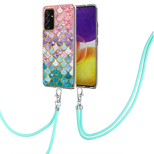 Silicone Candy Rubber Gel Fashionable Pattern Soft Case Cover with Lanyard Strap Y03B for Samsung Galaxy A34 5G Colorful