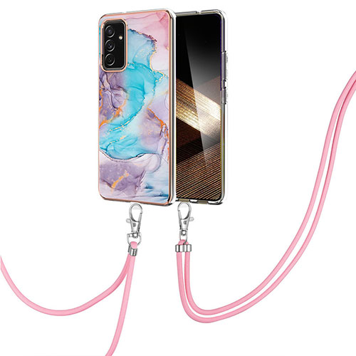 Silicone Candy Rubber Gel Fashionable Pattern Soft Case Cover with Lanyard Strap Y03B for Samsung Galaxy A35 5G Blue