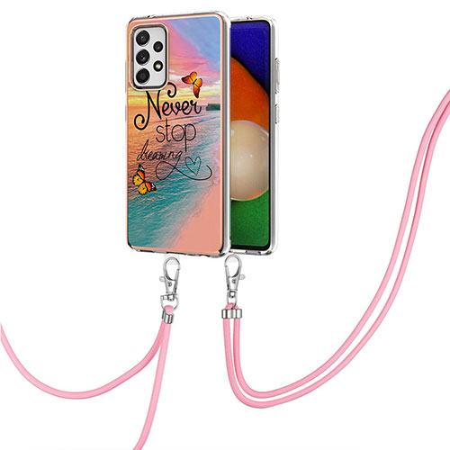 Silicone Candy Rubber Gel Fashionable Pattern Soft Case Cover with Lanyard Strap Y03B for Samsung Galaxy A52 5G Mixed