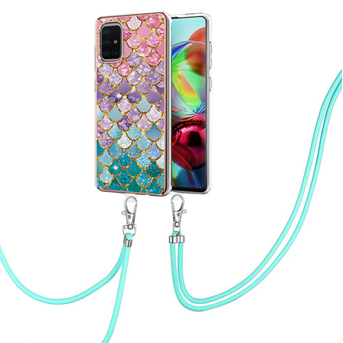 Silicone Candy Rubber Gel Fashionable Pattern Soft Case Cover with Lanyard Strap Y03B for Samsung Galaxy A71 5G Colorful