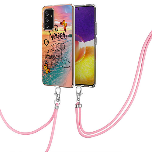 Silicone Candy Rubber Gel Fashionable Pattern Soft Case Cover with Lanyard Strap Y03B for Samsung Galaxy A82 5G Mixed