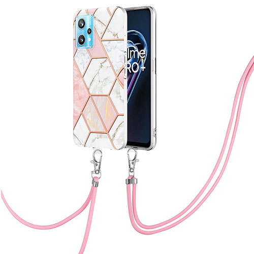 Silicone Candy Rubber Gel Fashionable Pattern Soft Case Cover with Lanyard Strap Y04B for Realme Narzo 50 Pro 5G Pink