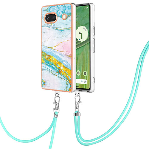 Silicone Candy Rubber Gel Fashionable Pattern Soft Case Cover with Lanyard Strap Y05B for Google Pixel 7a 5G Colorful