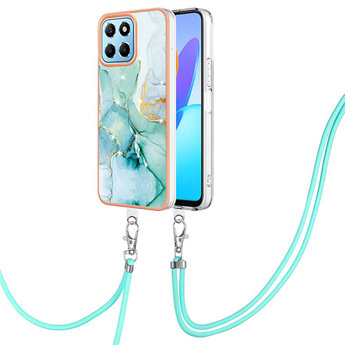 Silicone Candy Rubber Gel Fashionable Pattern Soft Case Cover with Lanyard Strap Y05B for Huawei Honor 70 Lite 5G Green