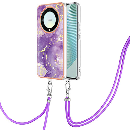 Silicone Candy Rubber Gel Fashionable Pattern Soft Case Cover with Lanyard Strap Y05B for Huawei Honor Magic5 Lite 5G Purple