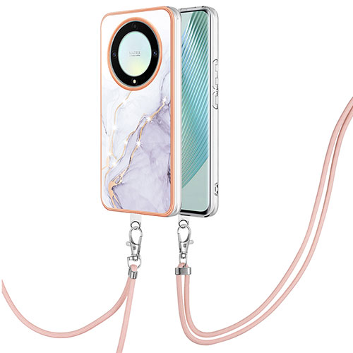 Silicone Candy Rubber Gel Fashionable Pattern Soft Case Cover with Lanyard Strap Y05B for Huawei Honor Magic5 Lite 5G White