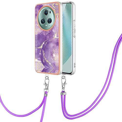 Silicone Candy Rubber Gel Fashionable Pattern Soft Case Cover with Lanyard Strap Y05B for Huawei Honor Magic5 Pro 5G Purple