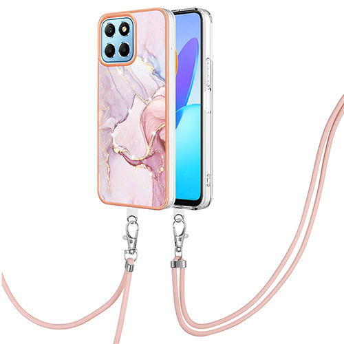 Silicone Candy Rubber Gel Fashionable Pattern Soft Case Cover with Lanyard Strap Y05B for Huawei Honor X6S Pink