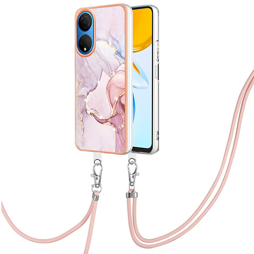 Silicone Candy Rubber Gel Fashionable Pattern Soft Case Cover with Lanyard Strap Y05B for Huawei Honor X7 Pink