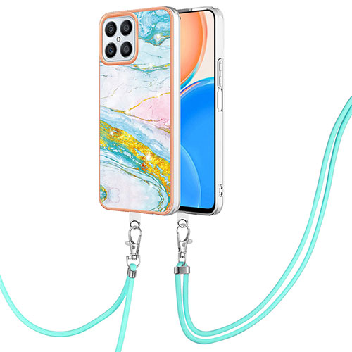 Silicone Candy Rubber Gel Fashionable Pattern Soft Case Cover with Lanyard Strap Y05B for Huawei Honor X8 4G Colorful