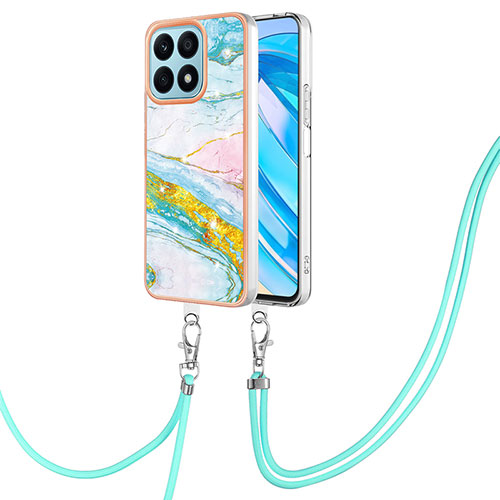 Silicone Candy Rubber Gel Fashionable Pattern Soft Case Cover with Lanyard Strap Y05B for Huawei Honor X8a 4G Colorful