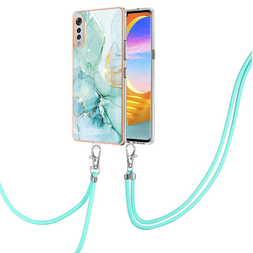 Silicone Candy Rubber Gel Fashionable Pattern Soft Case Cover with Lanyard Strap Y05B for LG Velvet 4G Green