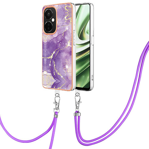 Silicone Candy Rubber Gel Fashionable Pattern Soft Case Cover with Lanyard Strap Y05B for OnePlus Nord CE 3 Lite 5G Purple