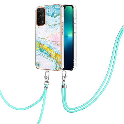 Silicone Candy Rubber Gel Fashionable Pattern Soft Case Cover with Lanyard Strap Y05B for Oppo A93 5G Colorful