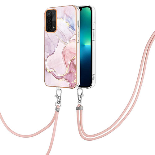 Silicone Candy Rubber Gel Fashionable Pattern Soft Case Cover with Lanyard Strap Y05B for Oppo A93 5G Pink