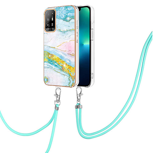 Silicone Candy Rubber Gel Fashionable Pattern Soft Case Cover with Lanyard Strap Y05B for Oppo A94 5G Colorful