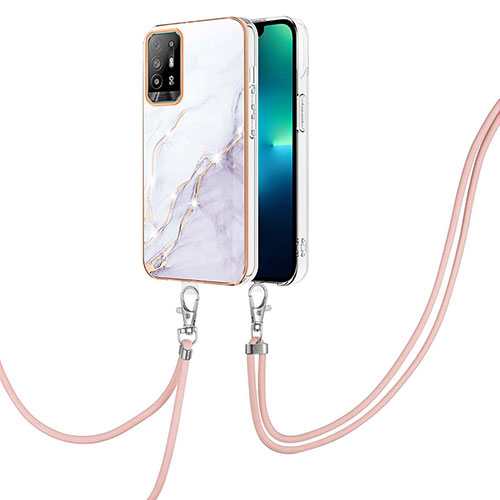 Silicone Candy Rubber Gel Fashionable Pattern Soft Case Cover with Lanyard Strap Y05B for Oppo A94 5G White