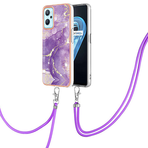Silicone Candy Rubber Gel Fashionable Pattern Soft Case Cover with Lanyard Strap Y05B for Oppo A96 4G Purple