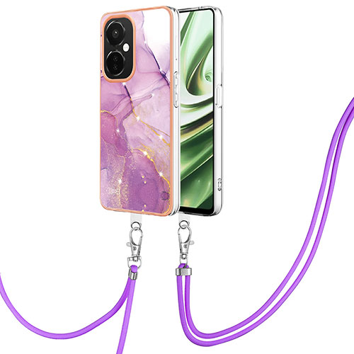 Silicone Candy Rubber Gel Fashionable Pattern Soft Case Cover with Lanyard Strap Y05B for Oppo K11x 5G Clove Purple