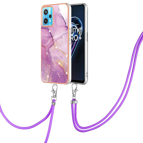 Silicone Candy Rubber Gel Fashionable Pattern Soft Case Cover with Lanyard Strap Y05B for Realme 9 4G Clove Purple