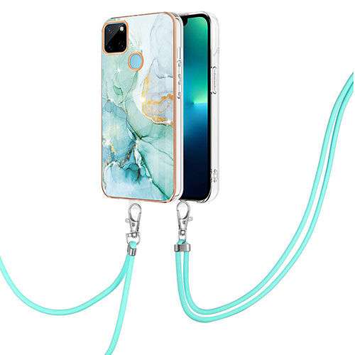 Silicone Candy Rubber Gel Fashionable Pattern Soft Case Cover with Lanyard Strap Y05B for Realme C21Y Green