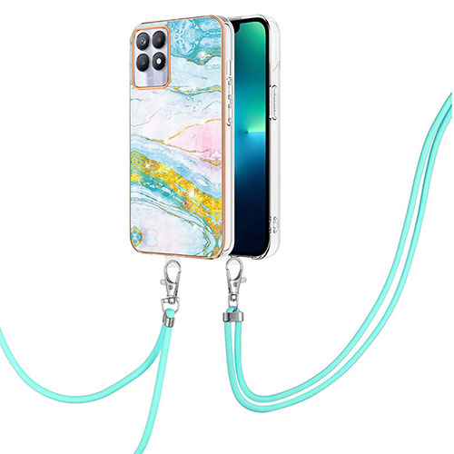 Silicone Candy Rubber Gel Fashionable Pattern Soft Case Cover with Lanyard Strap Y05B for Realme Narzo 50 4G Colorful