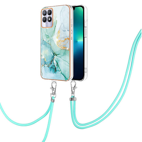 Silicone Candy Rubber Gel Fashionable Pattern Soft Case Cover with Lanyard Strap Y05B for Realme Narzo 50 4G Green