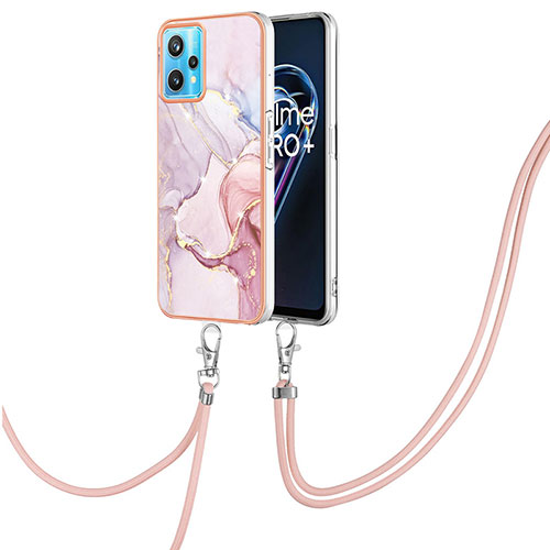 Silicone Candy Rubber Gel Fashionable Pattern Soft Case Cover with Lanyard Strap Y05B for Realme Narzo 50 Pro 5G Pink