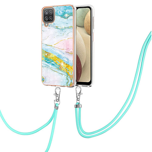 Silicone Candy Rubber Gel Fashionable Pattern Soft Case Cover with Lanyard Strap Y05B for Samsung Galaxy A12 5G Colorful
